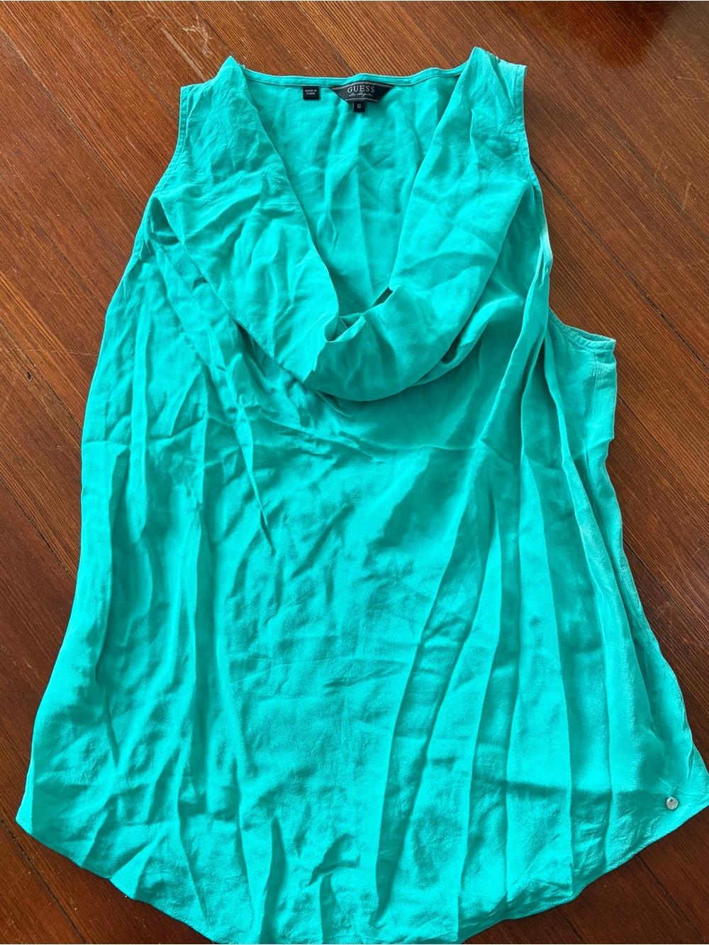 GUESS Turquoise Sleeveless Cowl Neck Top